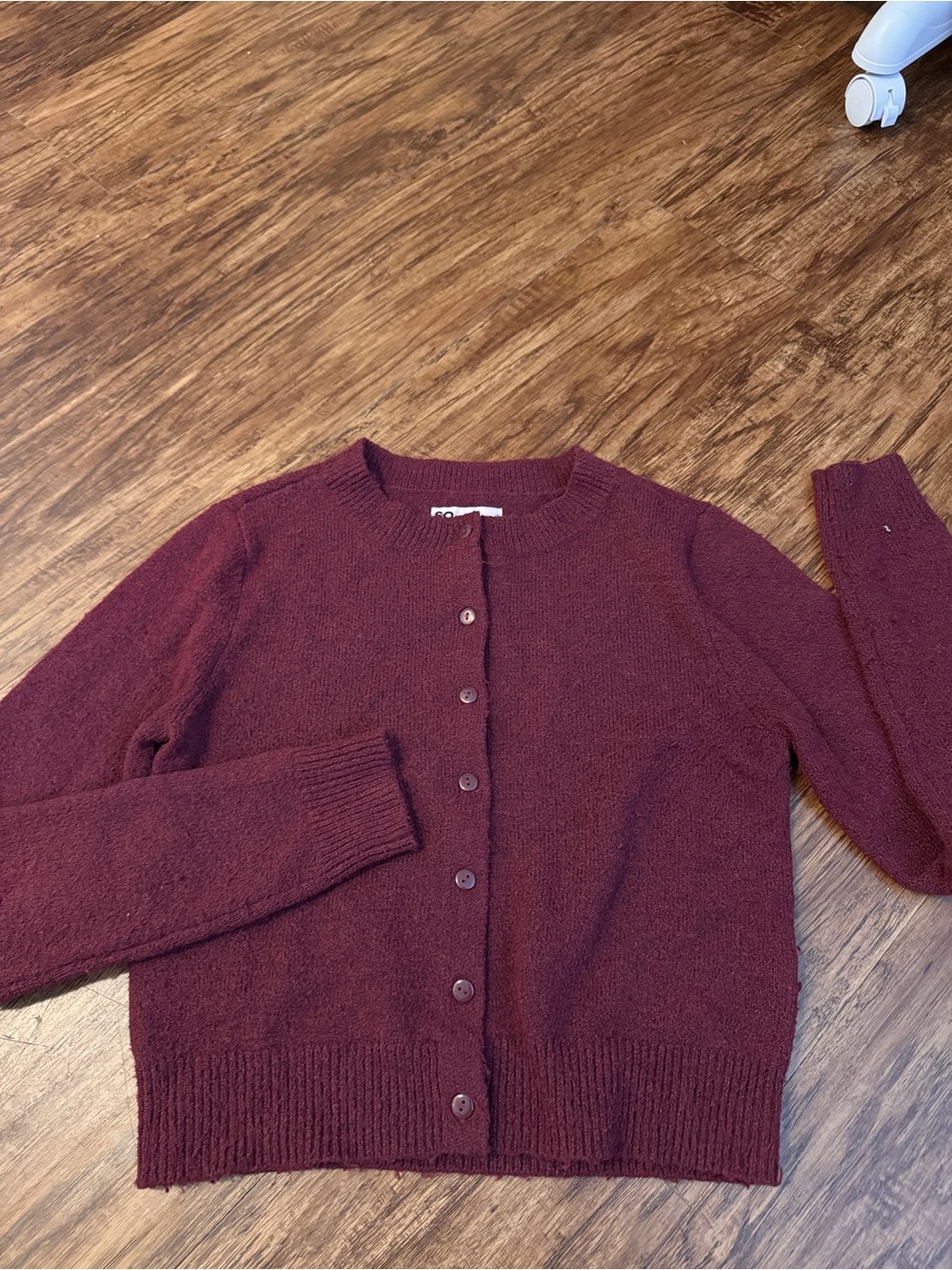 SO Maroon Button-Front Crewneck Cardigan